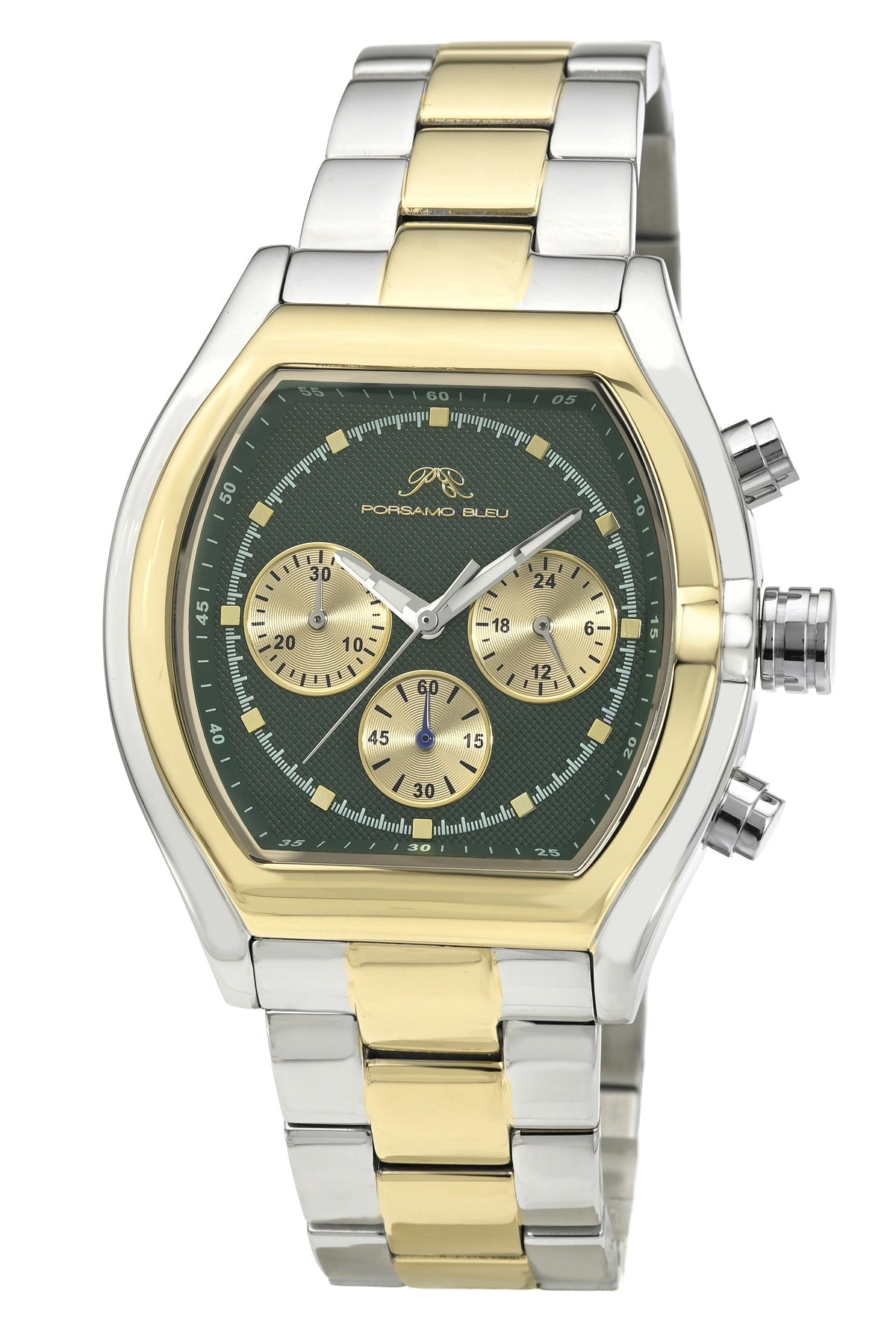 Porsamo Bleu Roman Luxury Men's Stainless Steel Chronograph Watch With Green Dial, Two Tone, 1291FROS