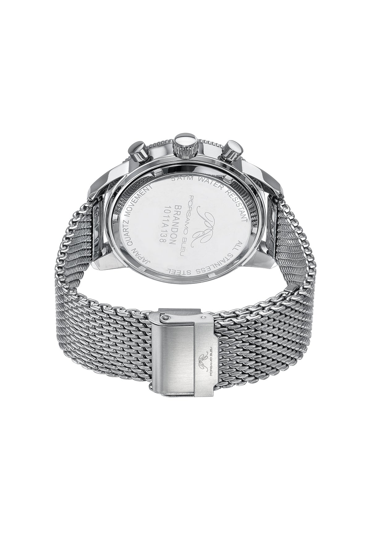 Porsamo Bleu Brandon luxury chronograph men's stainless steel watch, silver, black 1011ABRS